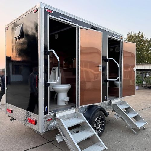 Black Luxury Portable Restroom Trailer Premium 2 Station Portable Toilet Trailer